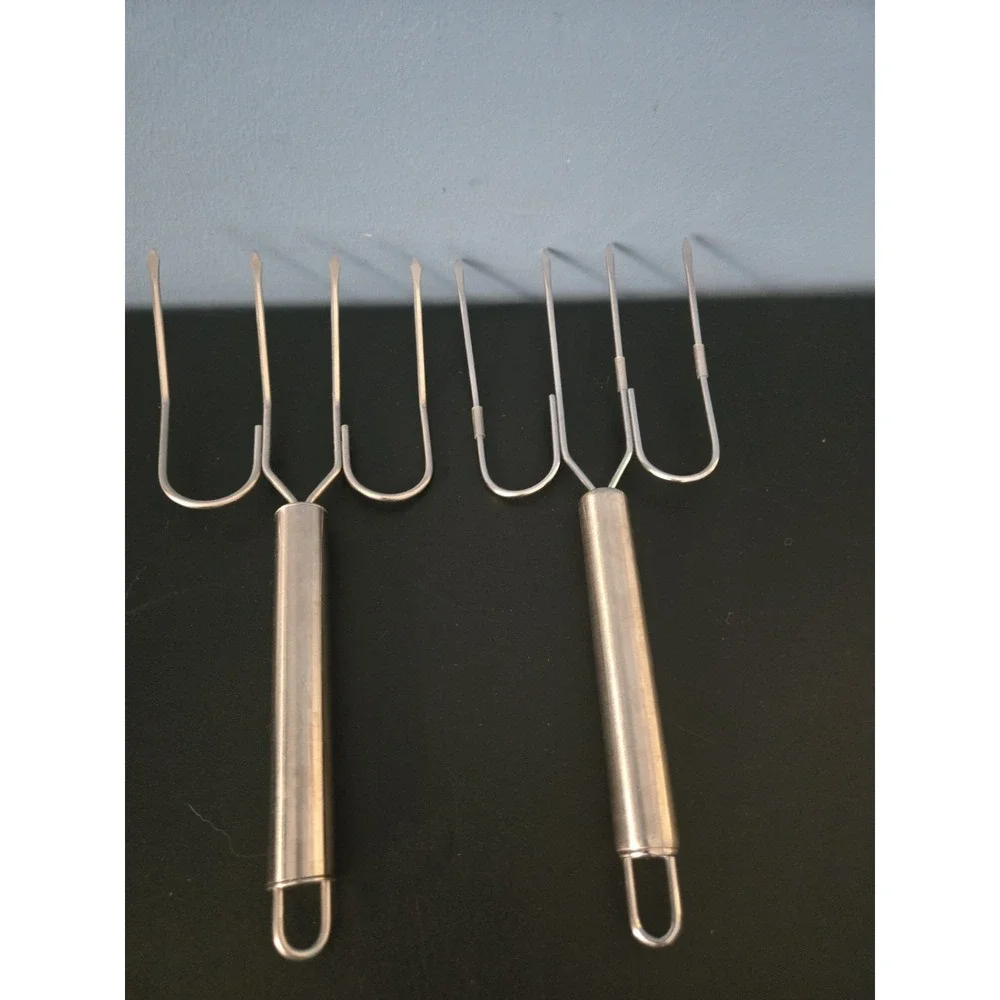 Set Of 2 Meat Forks Turkey Lifters Stainless Steel 4 Prong 11x4